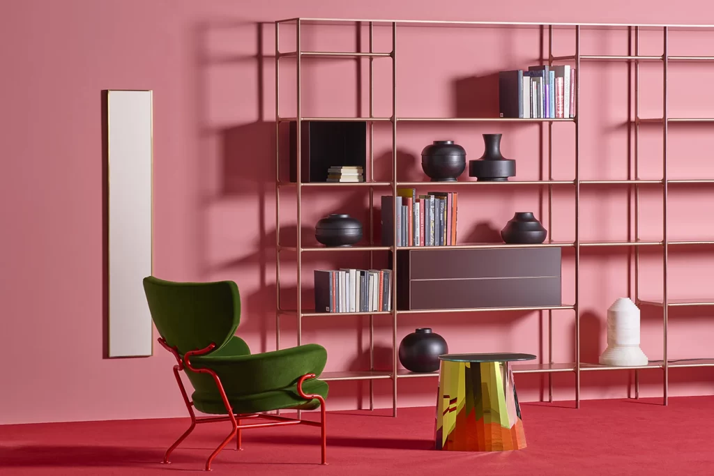 Blush pink carpet in a contemporary fashion boutique

