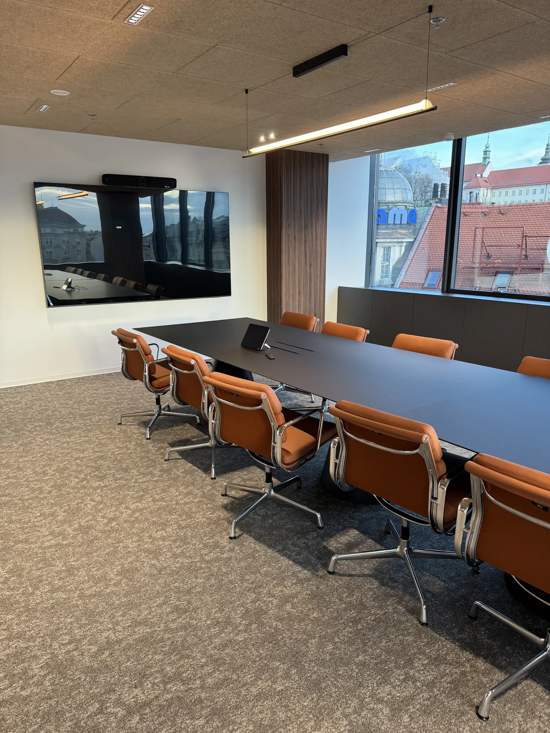offices conference room with tiles carpet square city