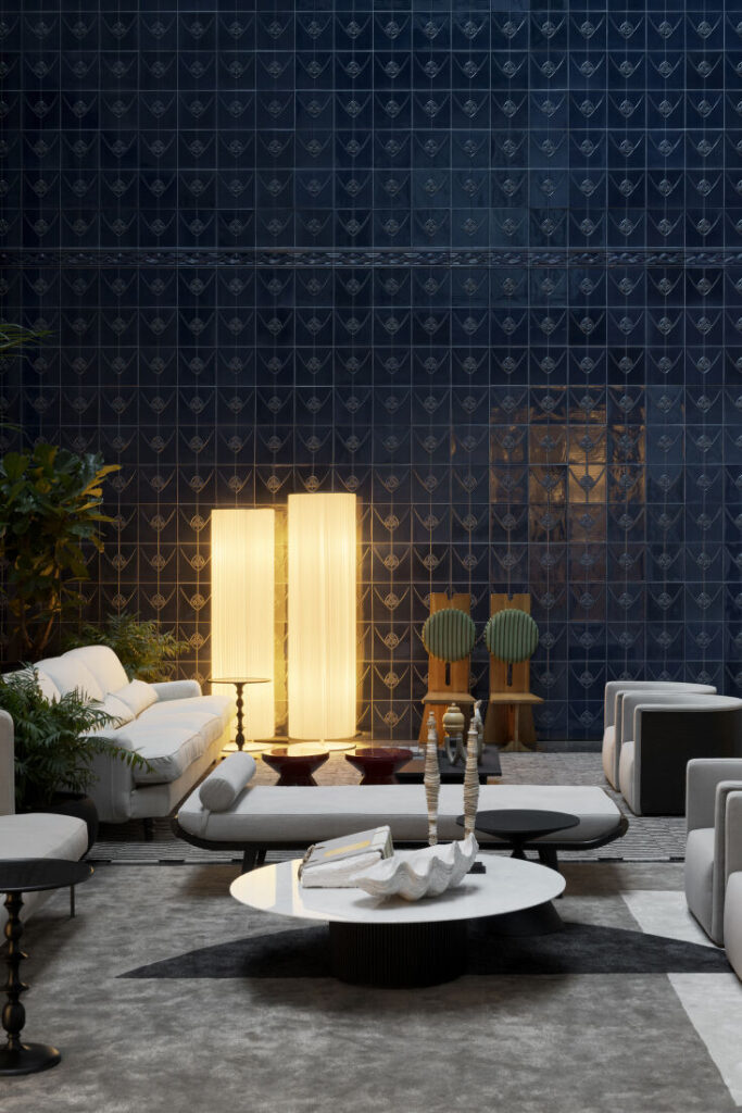 Interior design for hotels with coordinated materials and surfaces